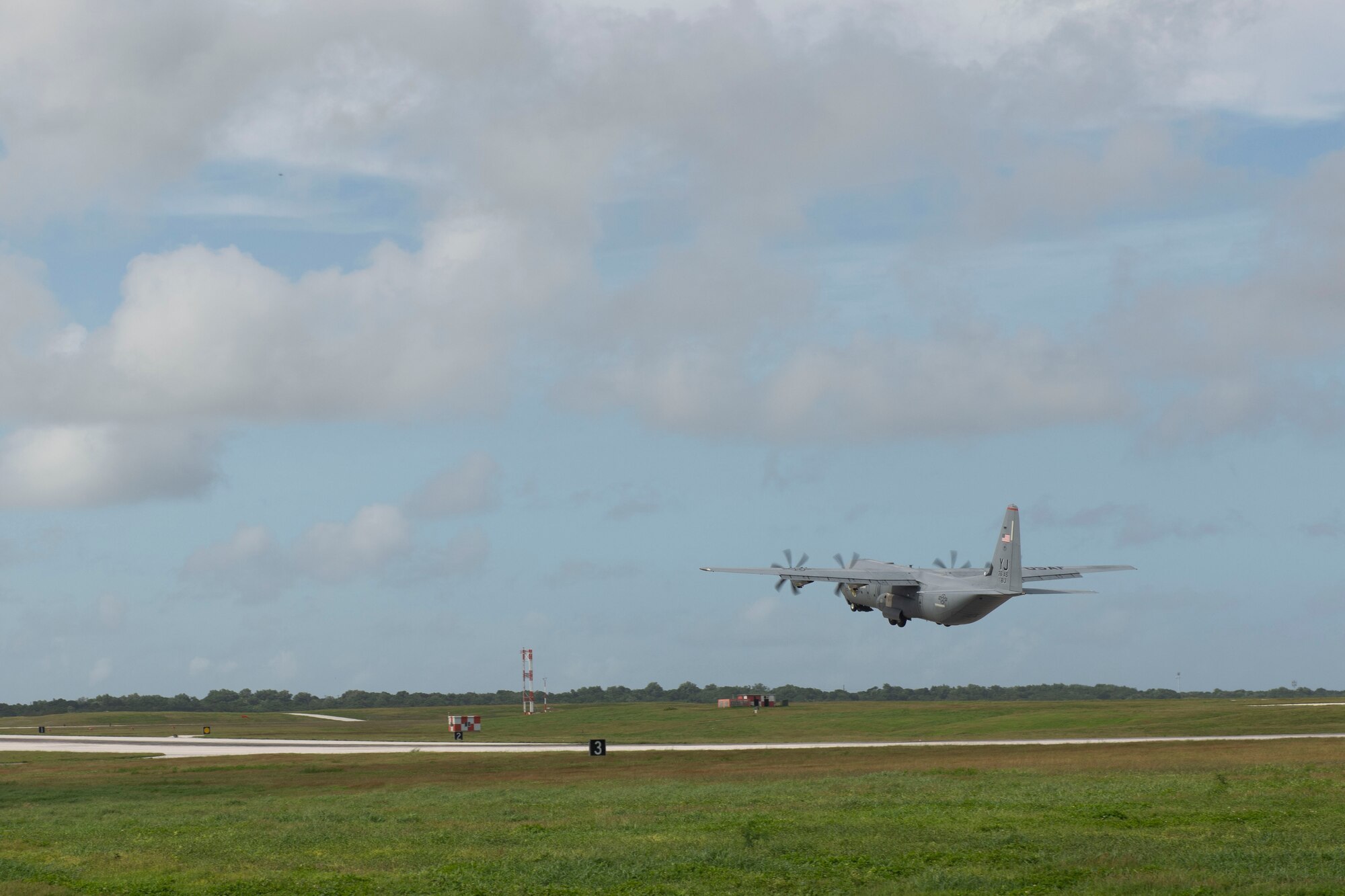 A C-130J Super Hercules, assigned to the 36th Airlift Squadron, from Yokota Air Base, takes off at Andersen Air Force Base, Guam, Dec. 2, 2021, for the 70th Anniversary of Operation Christmas Drop. OCD is the Department of Defense’s longest-running humanitarian assistance and disaster relief training mission and provides relief to more than 50 islands throughout the Pacific. Operations such as OCD provide the U.S. and its partners and allies the opportunity to enhance joint operational capabilities and maintain preparedness for real world emergencies. (U.S. Air Force photo by Tech. Sgt. Joshua Edwards)