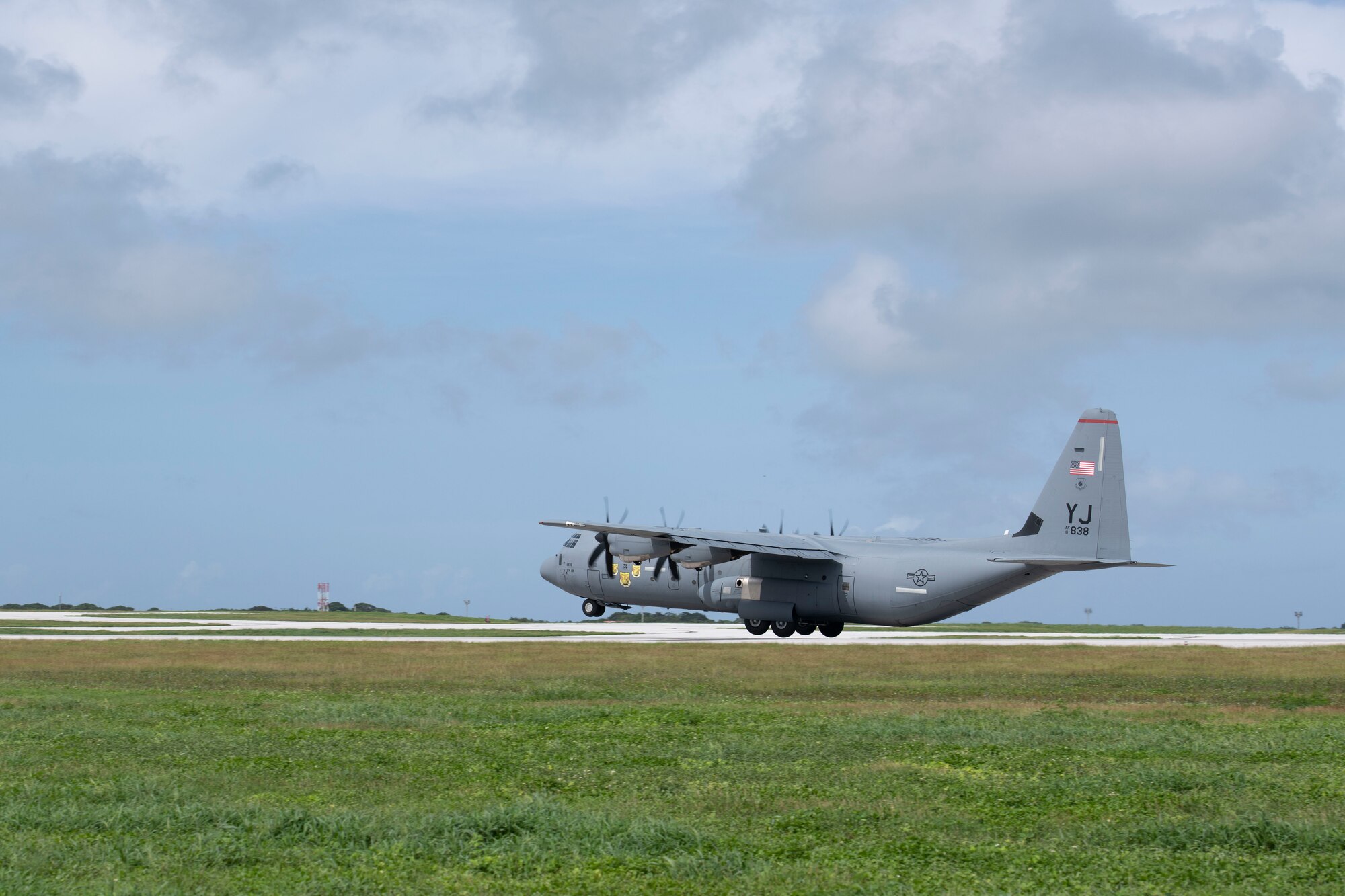 A C-130J Super Hercules, assigned to the 36th Airlift Squadron, from Yokota Air Base, takes off at Andersen Air Force Base, Guam, Dec. 2, 2021, for the 70th Anniversary of Operation Christmas Drop. OCD is the Department of Defense’s longest-running humanitarian assistance and disaster relief training mission and provides relief to more than 50 islands throughout the Pacific. Operations such as OCD provide the U.S. and its partners and allies the opportunity to enhance joint operational capabilities and maintain preparedness for real world emergencies. (U.S. Air Force photo by Tech. Sgt. Joshua Edwards)