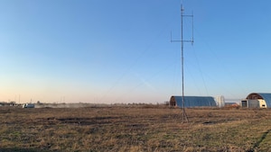 A BlueSky Mast is assembled during Castle Forge in Romania, Oct. 27, 2021. The 606th Air Control Squadron and 4th Expeditionary Air Support Operations Squadron used the BlueSky Mast to communicate with aircraft that participated in Castle Forge. (Courtesy Photo)