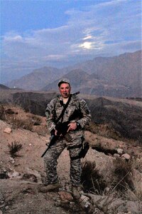 Retired Sgt. 1st Class Richard “Doc” Strous, who served 26 years and deployed three times with the National Guard, poses for a photo in Afghanistan’s Panjshir province during his deployment with the Vermont National Guard’s 86th Infantry Combat Team (Mountain) in 2010.