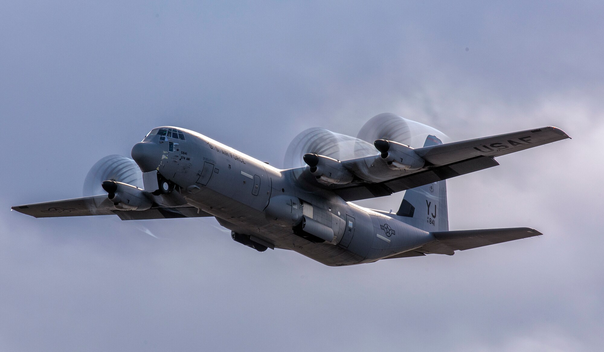 An Air Force C-130J Super Hercules takes off