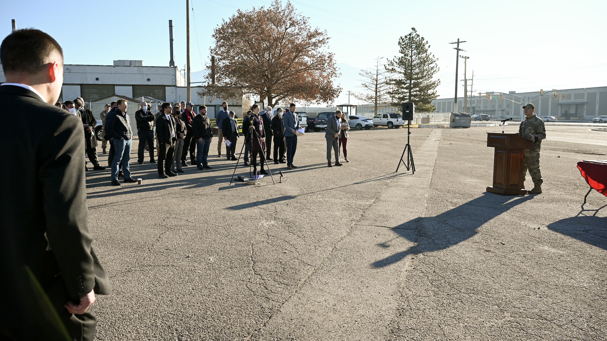 Col. Peter Feng, 75th Air Base Wing vice commander, speaks prior to a ribbon cutting ceremony celebrating the first deployed and functional 5G network on a U.S. military installation at Hill Air Force Base