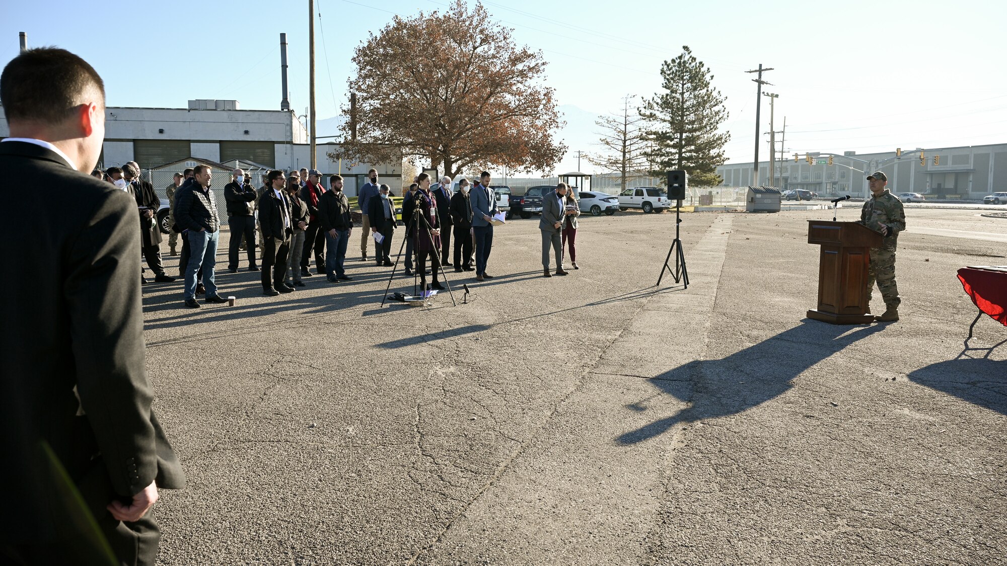 Col. Peter Feng, 75th Air Base Wing vice commander, speaks prior to a ribbon cutting ceremony celebrating the first deployed and functional 5G network on a U.S. military installation at Hill Air Force Base