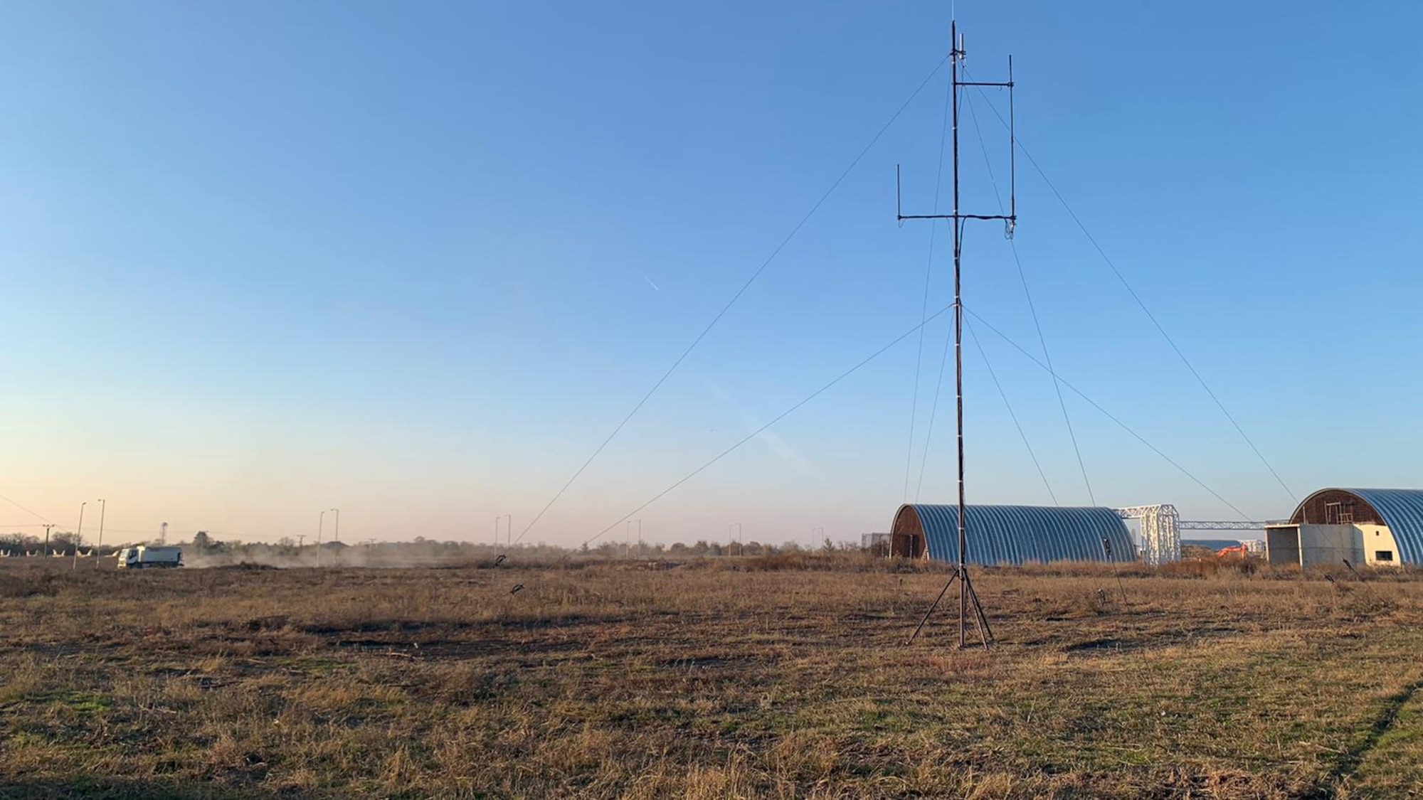 A BlueSky Mast is assembled during Castle Forge in Romania, Oct. 27, 2021. The 606th Air Control Squadron and 4th Expeditionary Air Support Operations Squadron used the BlueSky Mast to communicate with aircraft that participated in Castle Forge. (Courtesy Photo)