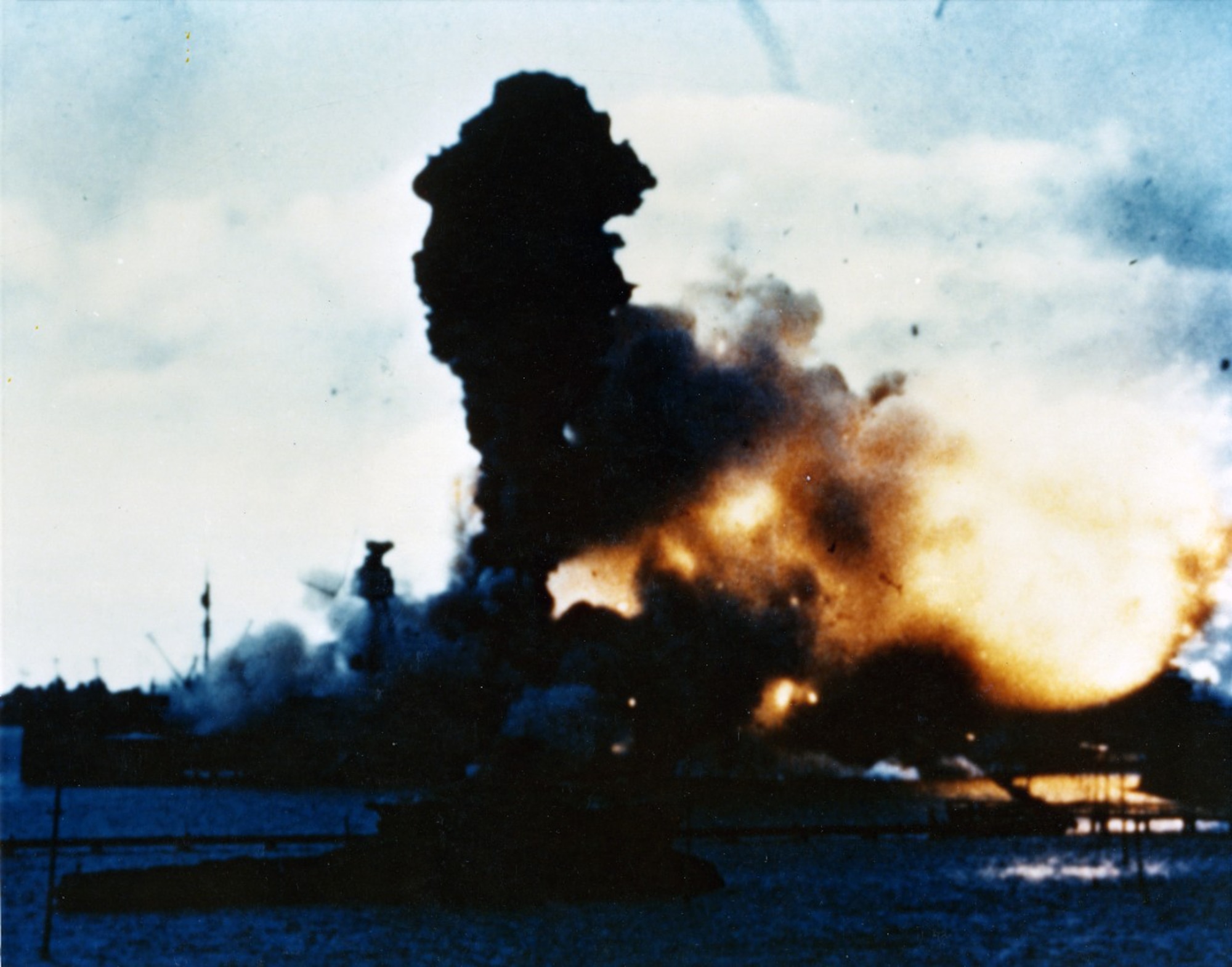 Explosion on battleship USS Arizona.