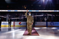 Chicago Wolves, American Hockey League team, honors U.S. Army Reserve Staff Sgt. Richard A. Copulos, of the 85th U.S. Army Reserve Support Command, during a home game versus the Rockford Icehogs at Allstate Arena, November 27, 2021, in Rosemont, Ill.