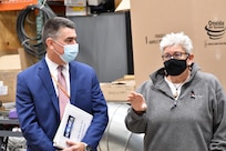 IMAGE: Dr. Caryn Self-Sullivan (right), a member of the Colonial Beach town council, asks a question during a visit to the Naval Surface Warfare Center Dahlgren Division laser lab as part of a tour with local elected officials. During their visit, the local officials received a briefing on multiple program areas and visited the Digital Warfare Innovation Center Lab and the laser lab.