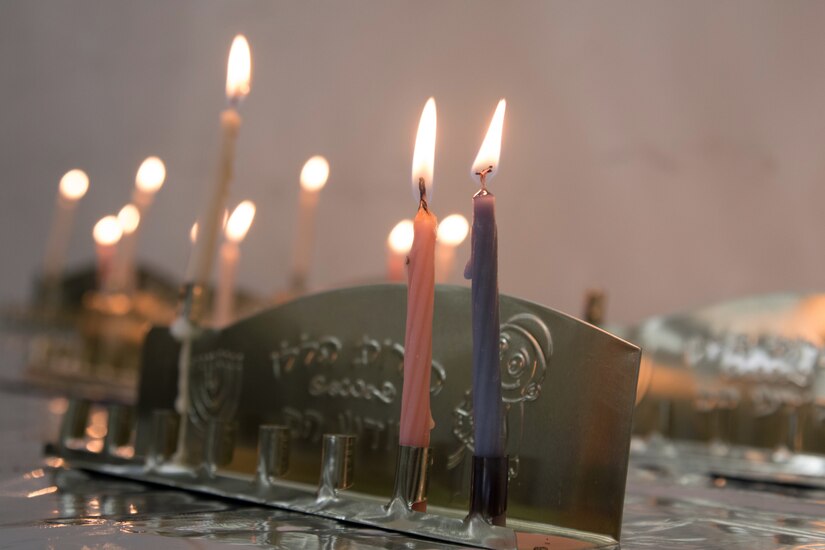 Soldiers celebrate Hanukkah with candles