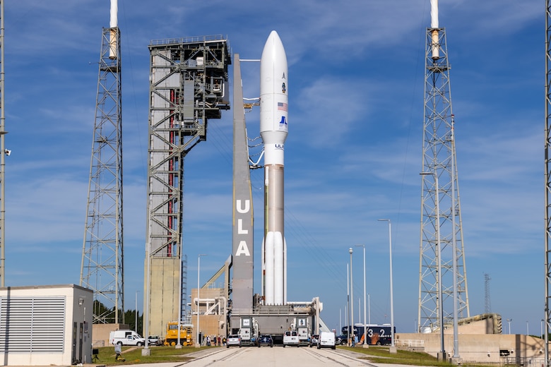 A United Launch Alliance Atlas V is positioned for launch at Space Launch Complex 41 Dec. 3 at Cape Canaveral Space Force Station, Fla. The rocket powered two Department of Defense Space Test Program satellites into space Dec. 7. (U.S. Space Force photo by Joshua Conti)