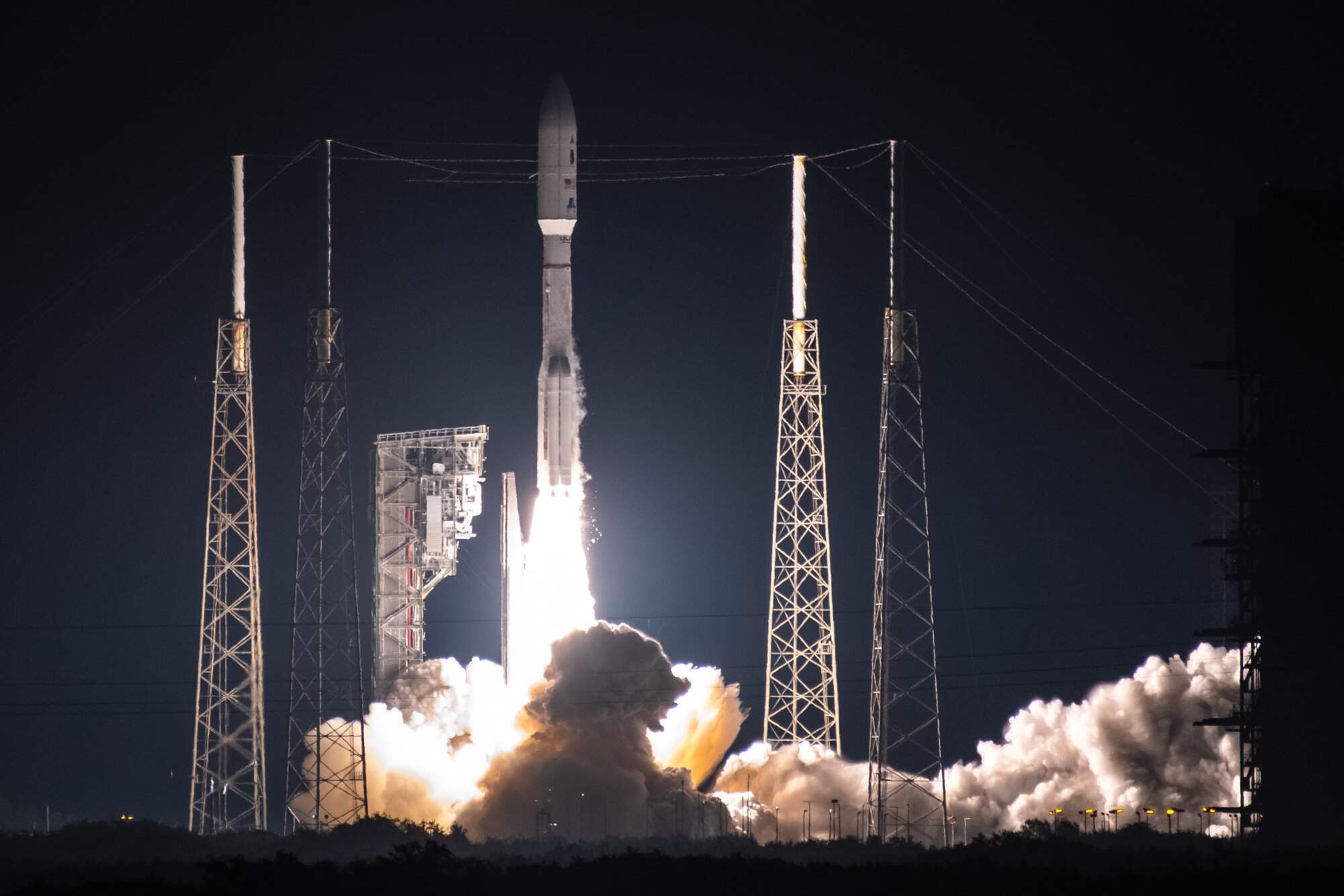 A United Launch Alliance Atlas V rocket lifts off Dec. 7 from Space Launch Complex 41 at Cape Canaveral Space Force Station, Fla. The rocket propelled two Department of Defense Space Test Program satellites into space. (U.S. Space Force photo by Joshua Conti)