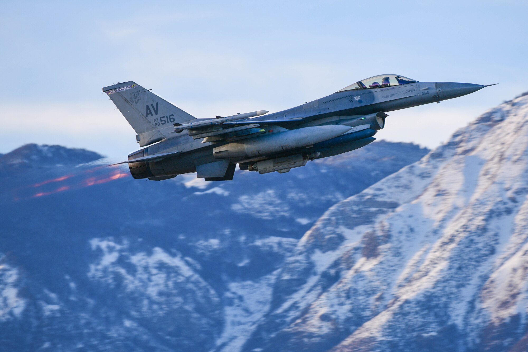 A U.S. Air Force F-16 Fighting Falcon assigned to the 510th Fighter Squadron, takes off at Aviano Air Base, Italy, Nov. 30, 2021. The F-16 is a compact, maneuverable multi-role fighter aircraft and can reach speeds of 1,500 mph. The 31st Fighter Wing boasts a diverse combat mission set including the 555th and 510th Fighter Squadrons. (U.S. Air Force photo by Senior Airman Brooke Moeder)