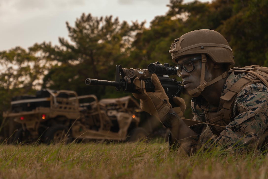 U.S. Marine Corps 2nd Lt. Nickolas Black, an infantry officer with 2nd Battalion, 8th Marines, sets security during Contested Island Exercise on Okinawa, Japan, Oct. 28, 2021. This exercise demonstrated the Marines’ ability to rapidly execute a wide range of missions and displayed U.S. resolve to maintain regional security in the Indo-Pacific. 2/8 is forward deployed in the Indo-Pacific under 4th Marines, 3rd Marine Division. Black is a native of New York, New York.
