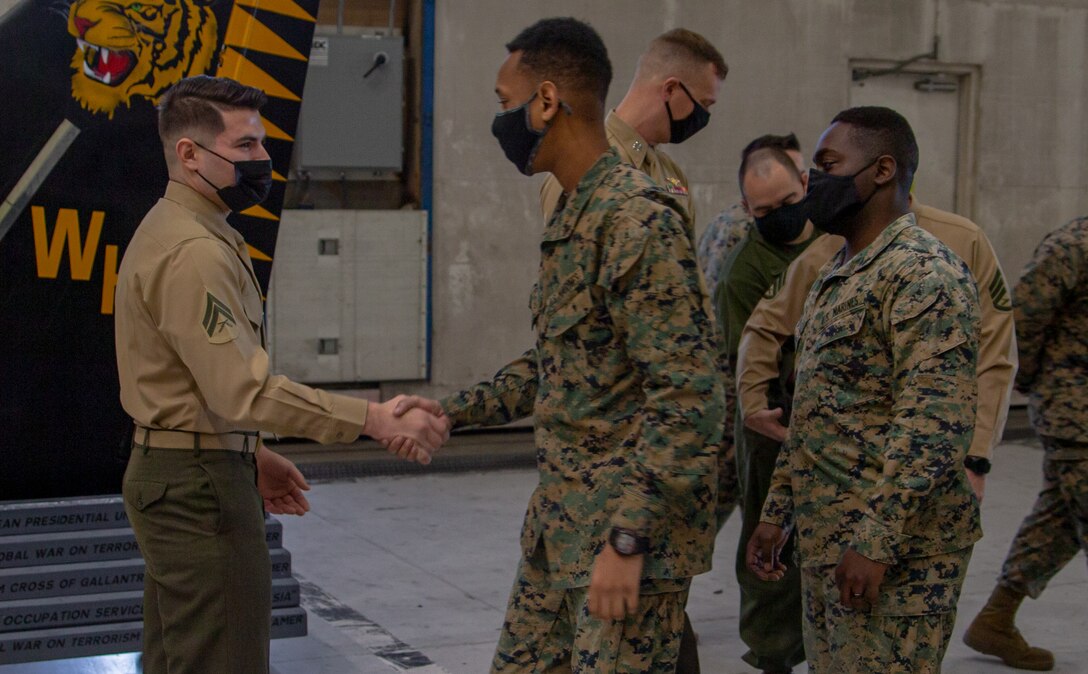 The Carteret County Chamber of Commerce Military Affairs Committee (MAC) celebrated U.S. Marine Corps Cpl. Ian MacDonald as the Service Person of the Quarter during a ceremony at Marine Corps Air Station Cherry Point, North Carolina, Nov. 19, 2021.