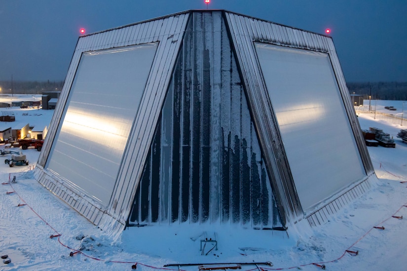 A pyramid-shaped building.