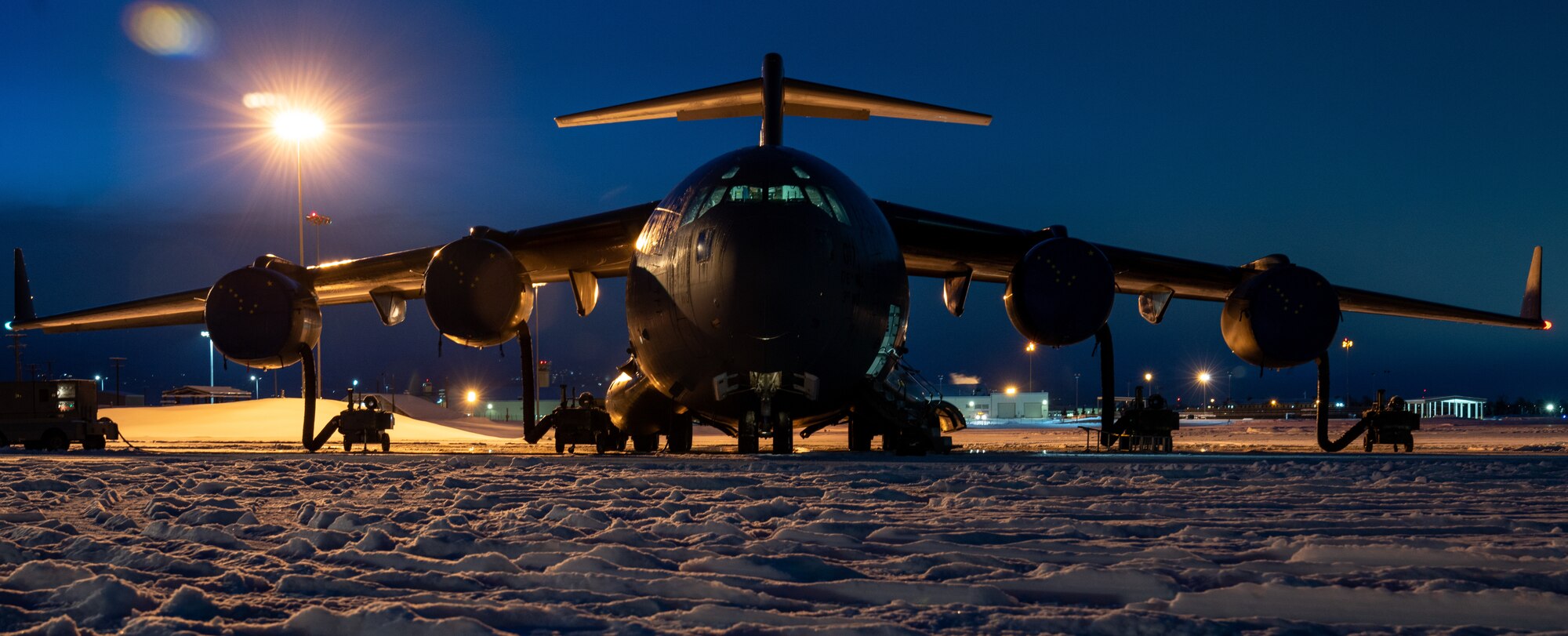 A C-17 Globemaster III sits on the flight line at Joint Base Elmendorf-Richardson, Alaska.