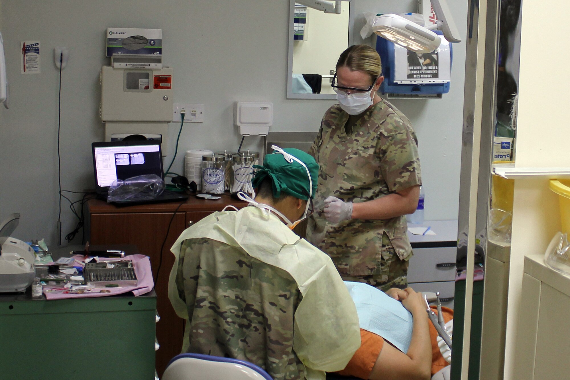 Tech. Sgt. Tiffani Lawter, a dental technician with the 380th Medical Group, prepares instruments for a dental procedure at the medical clinic at Al Dhafra Air Base, United Arab Emirates, Nov. 30, 2021. The dental office at the clinic provides emergency dental services to support the 380th Air Expeditionary Wing and other U.S. operations at the base. Lawter is forward deployed from the 131st Bomb Wing, Missouri Air National Guard.