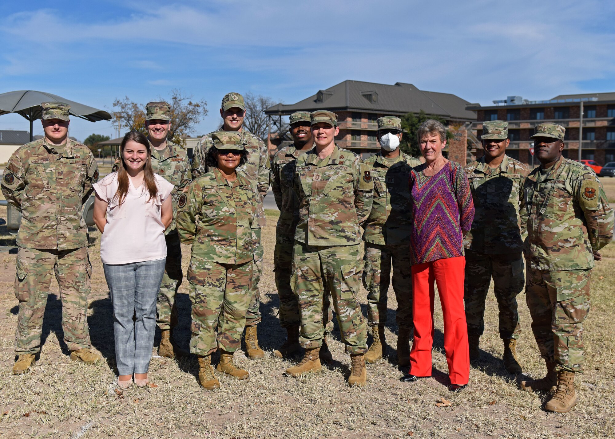 Air Education and Training Command’s chapel team poses with Goodfellow Air Force Base’s chapel team at Goodfellow Air Force Base, Texas, Dec. 2, 2021. (U.S. Air Force photo by Airman 1st Class Sarah Williams)