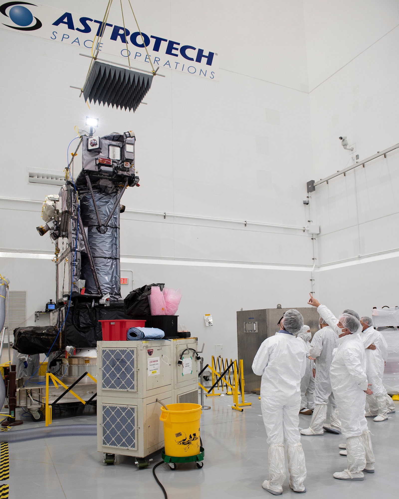 Members of the Air Force Technical Applications Center at Patrick Space Force Base, Fla., get an up-close view of their payload aboard the Department of Defense’s Space Test Program Satellite 6, or STPSat-6 at Astrotech's Titusville, Fla., facility. Once operational, the spacecraft will deploy two U.S. Space Force technology demonstration satellites into a geosynchronous orbit more than 22,000 miles above the earth that will be used to advance warfighting capabilities in the areas of nuclear detonation detection, space domain awareness, and communication.  (U.S. Air Force photo by Matthew S. Jurgens)