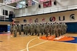 Soldiers from Headquarters and Headquarters Battery, 1-107th Field Artillery Regiment, 2nd Infantry Brigade Combat Team, 28th Infantry Division stand in formation during a deployment ceremony Dec. 5 in New Castle, Pa.