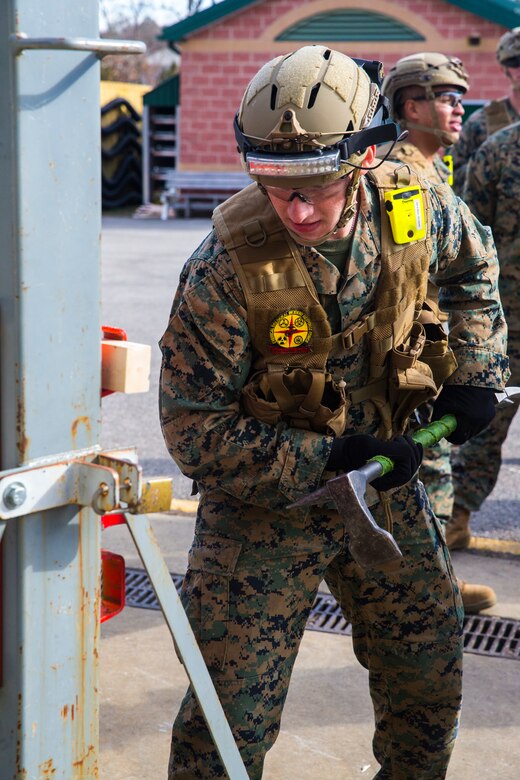La Plata, Maryland (December 7, 2021) - U.S. Marines and Sailors, with Alpha Company, Chemical Biological Incident Response Force (CBIRF) conducts preperation for a certification exercise with Maryland Fire and Rescue Institute in La Plata, Md. CBIRF conducts periodical exercises in order to certify the Marine's and Sailor's ability to respond in an expeditious manner. (Official U.S. Marine Corps photo by Lance Cpl. Blakely Graham/Released)