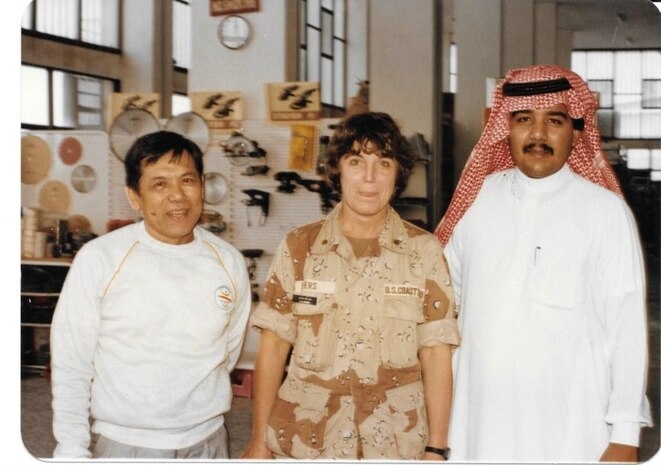 As Logistics Officer, Lt. Cmdr. Carol Rivers, meets with local suppliers to purchase equipment and materials for PSU 301. (Courtesy of the author)