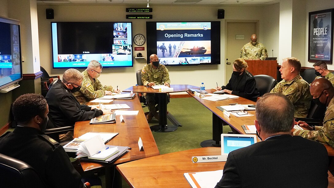 Army officials and DLA Director Navy Vice Adm. Michelle Skubic during an Army/DLA Day event at the Pentagon Dec. 7.