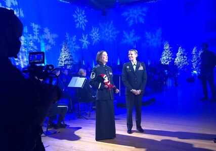 The United States Air Force Band and its Singing Sergeants ensemble rehearsed on Dec. 9, 2021 at Joint Base Anacostia-Bolling, Washington, D.C. for their first interactive, live streamed holiday performance, set for Dec. 10, 2021 at 10:30 a.m. EST. The Band will be joined during the performance by guests Broadway star Christopher Jackson and beatbox legend Christylez Bacon. The special virtual performance will allow for elementary and middle school students from all 50 states to tune in. (Courtesy photo)