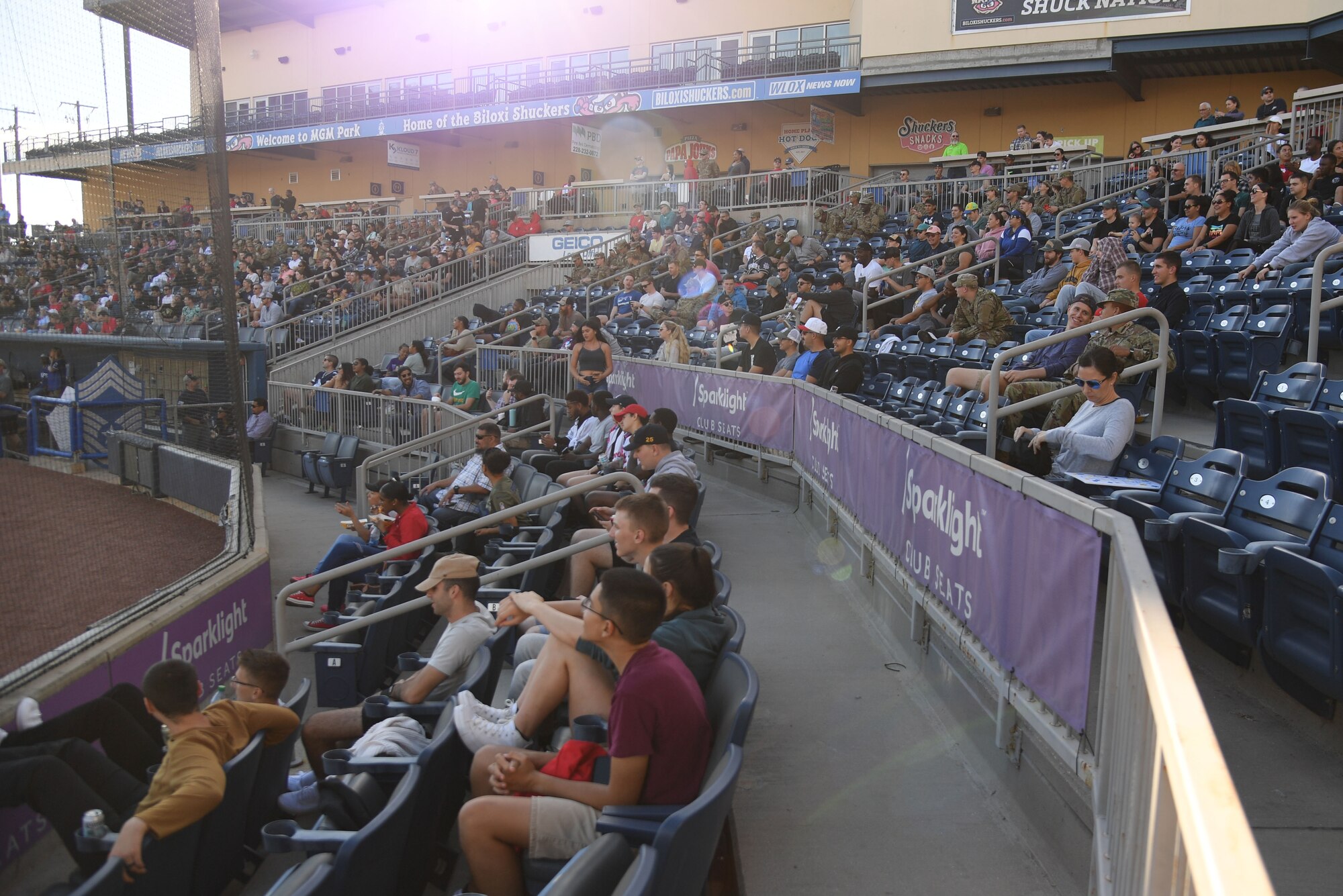 The Keesler Air Force Base and local communities attend the Chiefs vs. Eagles softball game at MGM Park in Biloxi, Mississippi, December 3, 2021. The chief master sergeants and colonels softball match, titled Chiefs vs. Eagles, was preceded by a homerun derby and a military working dog demonstration. (U.S. Air Force photo by Kemberly Groue)