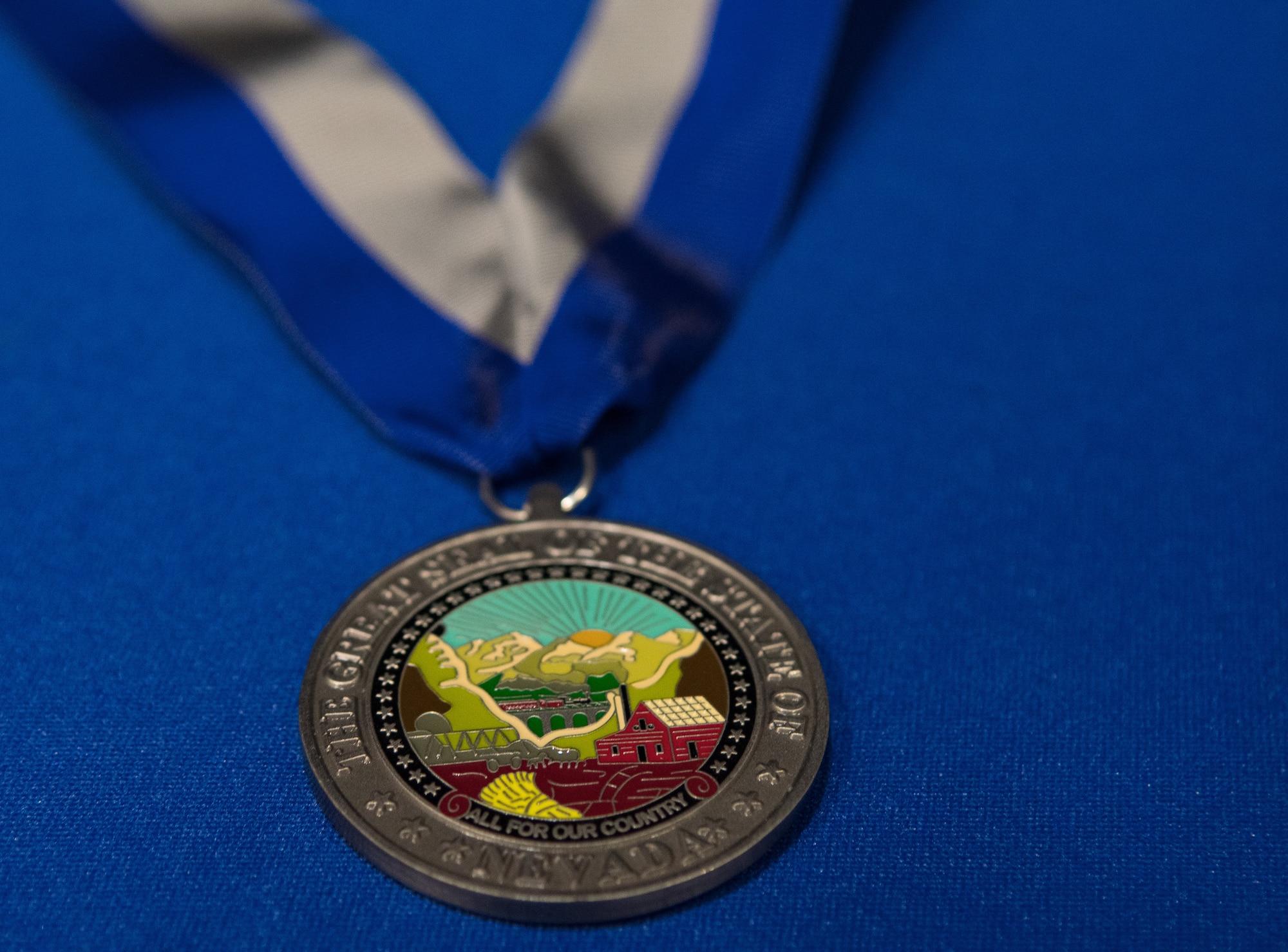 The Maj. Gen. Drennan A. Clark Order of Nevada Medal sits on a table prior to an award ceremony.