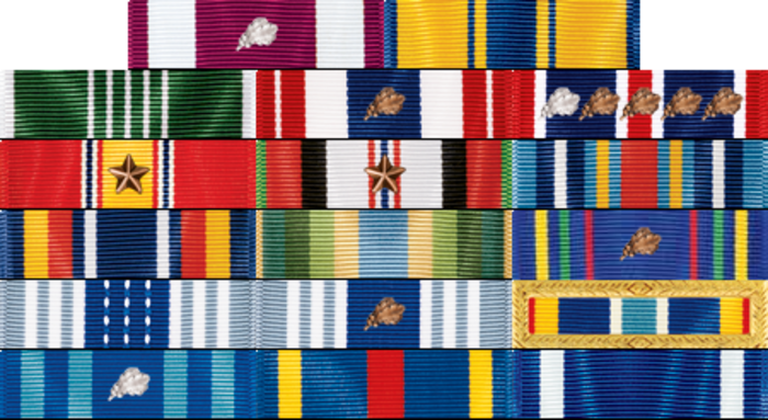 A military ribbon rack.
