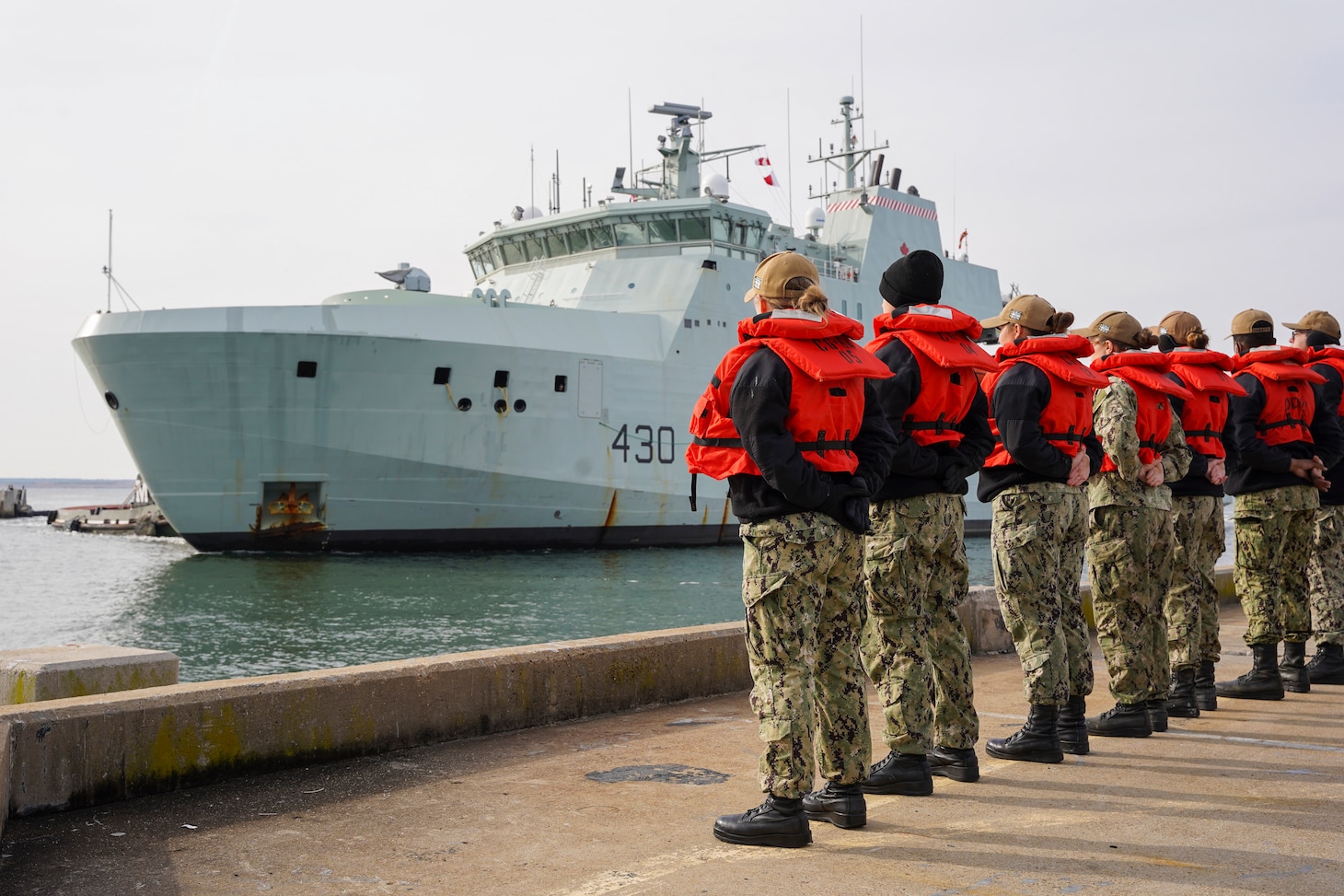 The Royal Canadian Navy’s first Arctic and Offshore Patrol Ship HMCS Harry DeWolf (AOPS 430) pulls into Naval Station Norfolk, Dec. 9.