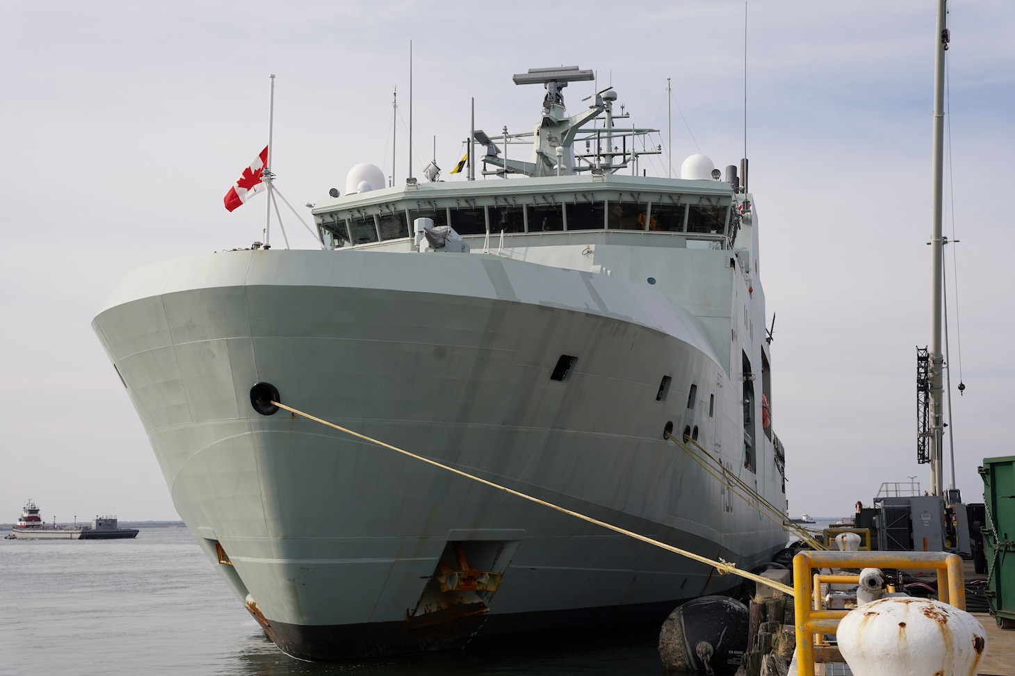 The Royal Canadian Navy’s first Arctic and Offshore Patrol Ship HMCS Harry DeWolf (AOPS 430) pulls into Naval Station Norfolk, Dec. 9.