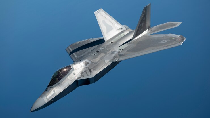 F-22 aircraft flies over Gulf of Mexico