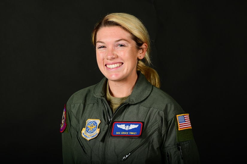 U.S. Air Force Senior Airman Grace Tinkey, 15th Airlift Squadron, is a C-17 Globemaster III loadmaster at Joint Base Charleston, S.C. Her responsibilities include properly loading, securing and escorting cargo and passengers. Tinkey was the number one selectee from Air Mobility Command to attend the Senior Leader Enlisted Commissioning Program-Officer Training School. (U.S. Air Force photo by Senior Airman Jade Dubiel)