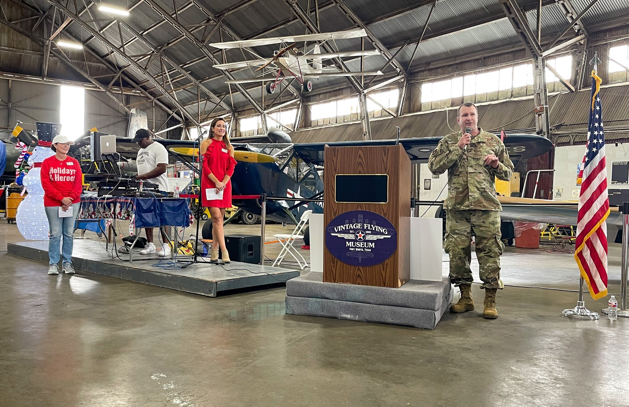 Members of the 301st Fighter Wing, along with wing senior leadership, participated in the sixth annual Holidays & Heroes community event at the Vintage Flying Museum in Fort Worth, Texas on Dec. 5, 2021.