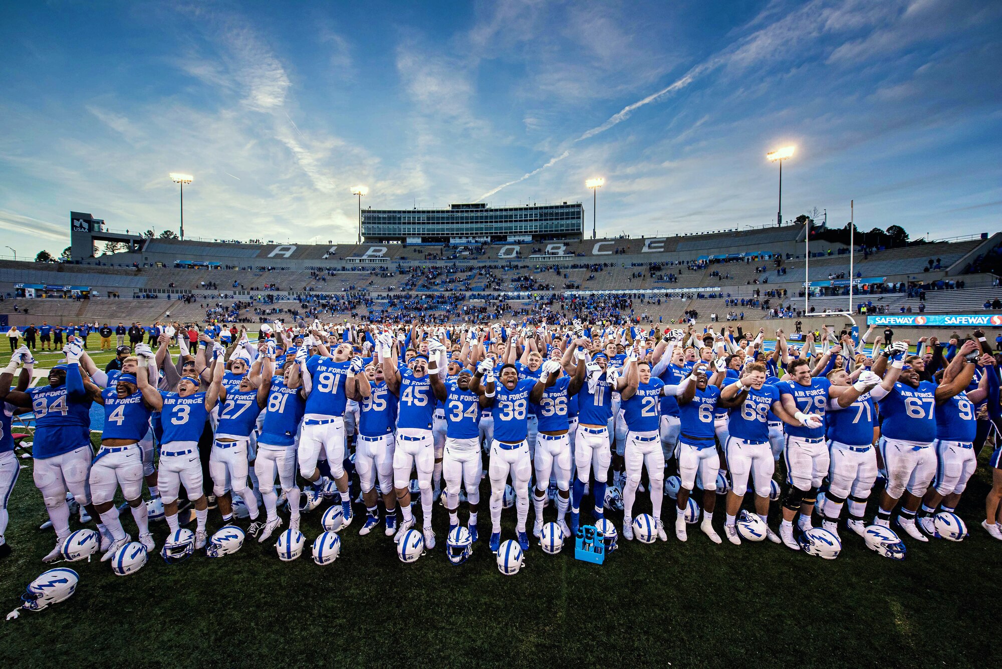 Air Force football players celebrate