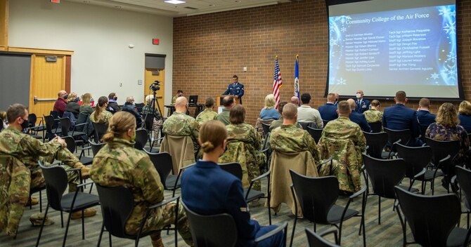 U.S. Air Force Airmen from the 133rd Airlift Wing, along with friends and family attend the 2021 Wing Awards Ceremony in St. Paul, Minn., Dec. 11, 2021.