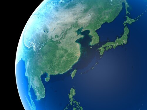 East Asia on the globe