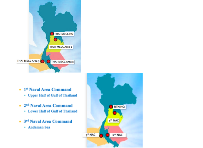 Figure 2. THAI-MECC Areas and Naval Area Commands. (Source: Saperstein, “The Royal Thai Navy’s” (2020), 32.)