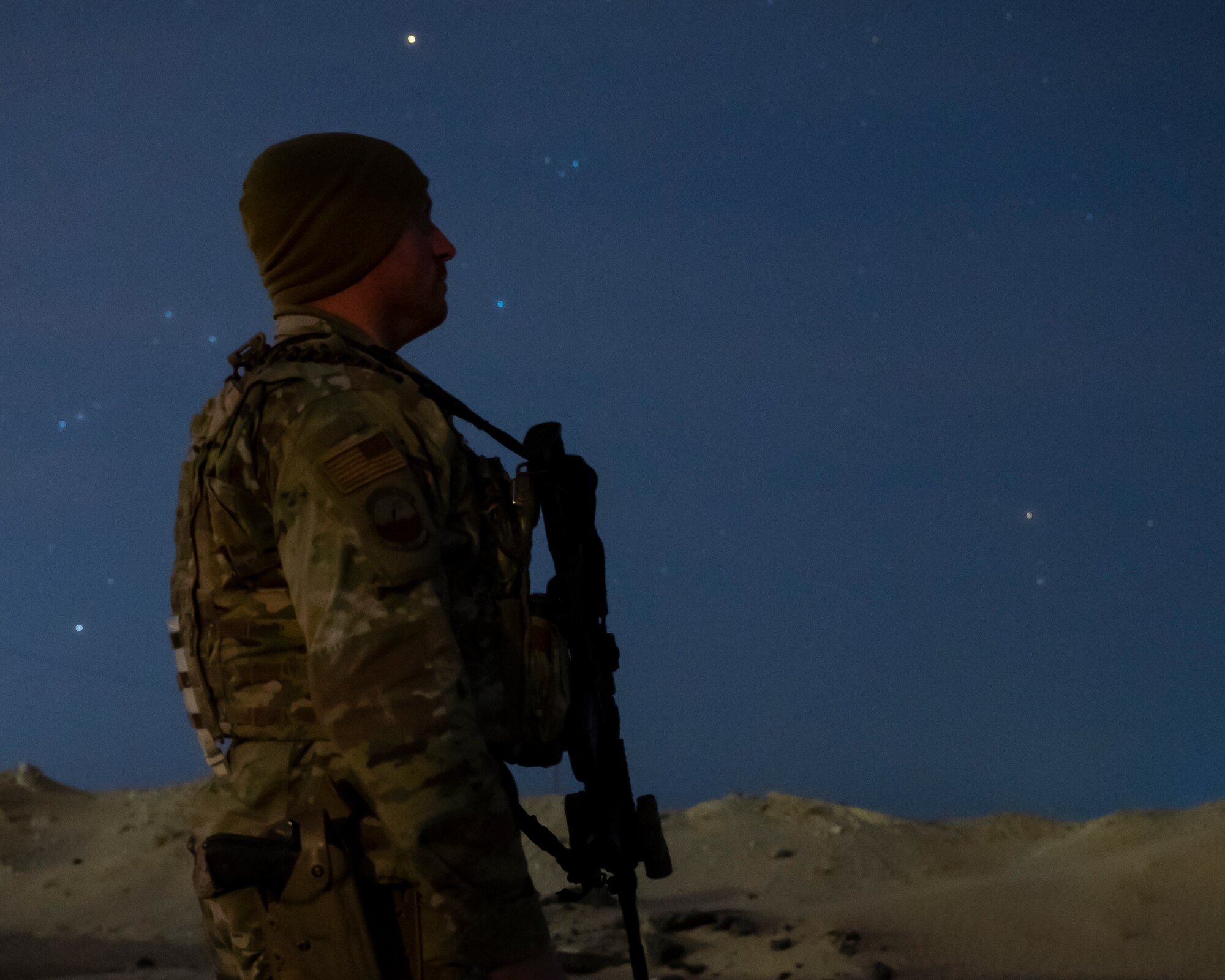 Security Forces members from the 386 ESFS provide installation defense which includes routine base security checks within a five-kilometer radius extending outward from the perimeter of ASAB.