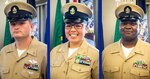 Newly promoted Chief Petty Officers Brooks Kuhn, Nicole Gacayan and Raymond Weeks.  The three Sailors advanced to the rank of Chief Petty Officer during a ceremony held Friday, November 19 aboard Marine Corps Air Station Cherry Point. (Photo Illustration by Mr. Thomas Cieslak)