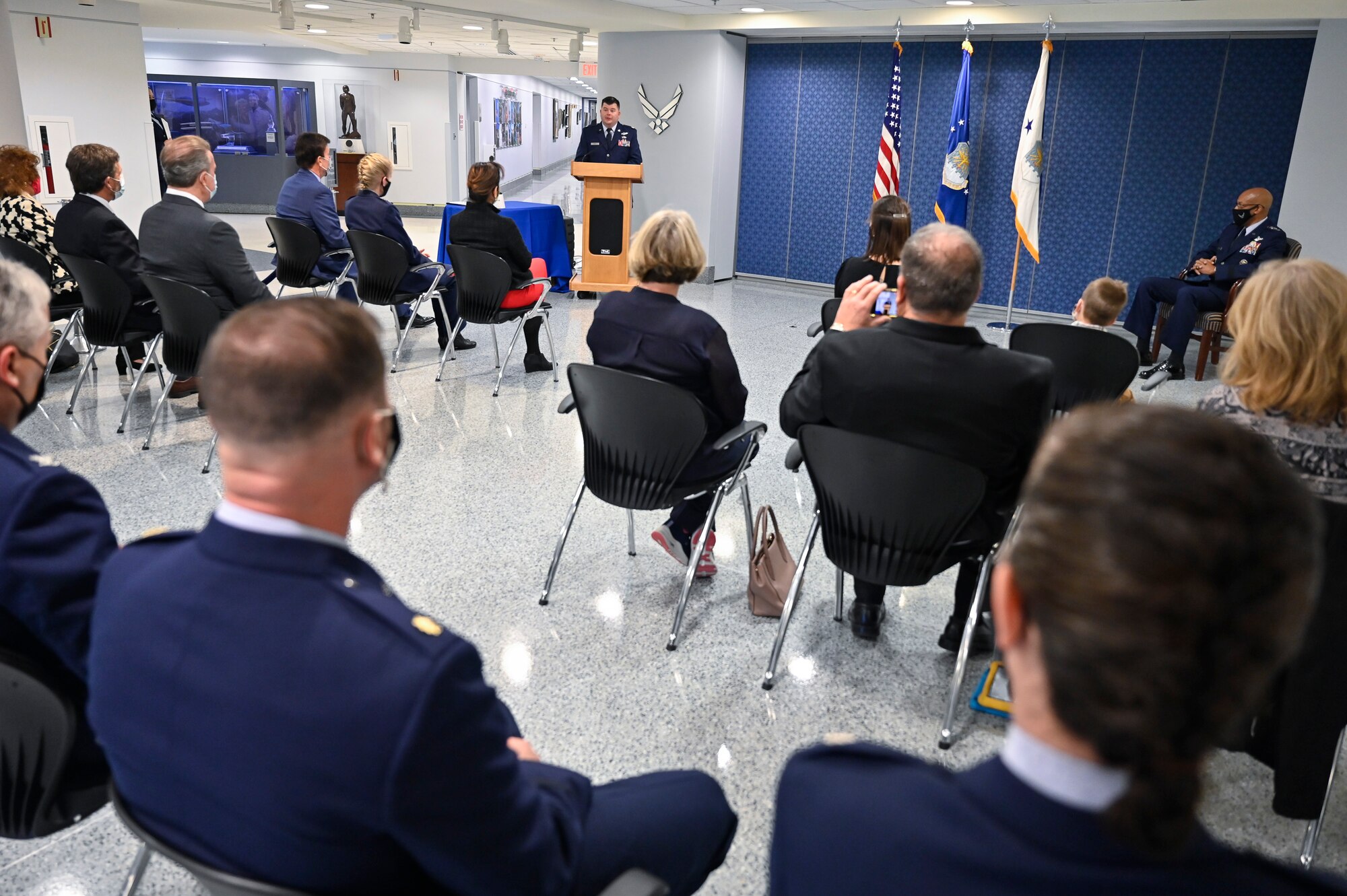 Maj. Justin Sager makes remarks after receiving the 2019 Koren Kolligian Jr. Trophy
