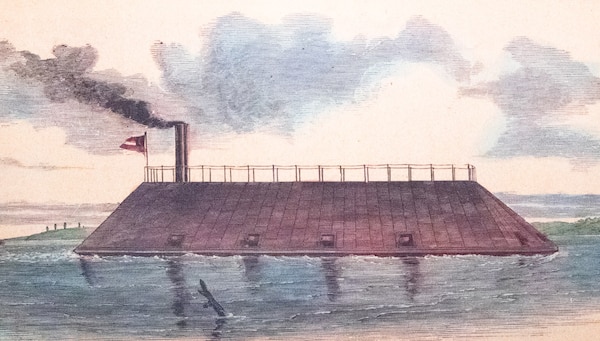 Confederate ironclad gunboat CSS Georgia steams near Fort Jackson in the Savannah River Dec. 1862.