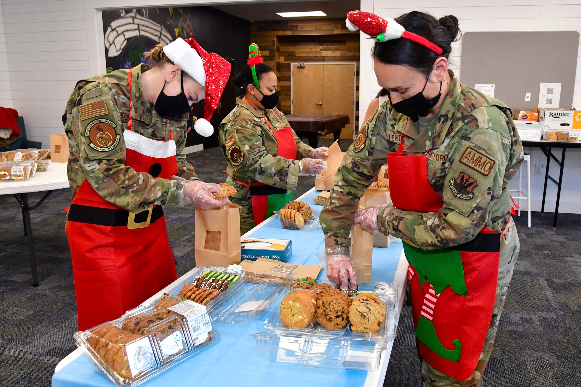 Airmen package cookies at the Airman Recreation Center for the 2021 Hill AFB cookie drive.
