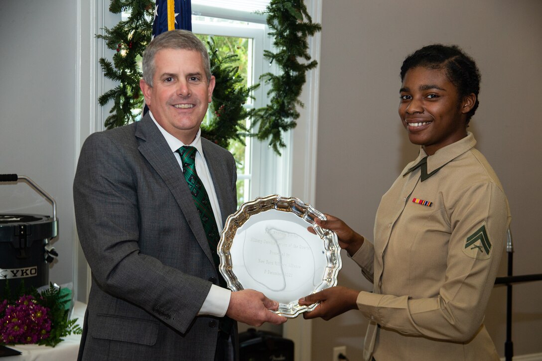 Bordes was honored as the Service Person of the Quarter due to her positive impact on the local community. She has dedicated more than 100 hours of volunteer service to local and non-local organizations. (U.S. Marine Corps photo by Lance Cpl. Jacob Bertram)