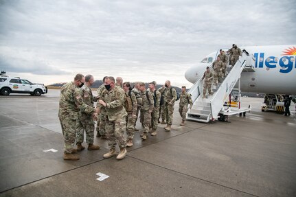 The West Virginia National Guard welcomed home 120 Soldiers from the 111th Engineer Brigade deployed since late February 2021 to the Middle East in a homecoming ceremony at McLaughlin Air National Guard Base, Charleston, West Virginia, Dec. 11, 2021. During the deployment, the unit was headquartered at Camp Buehring, Kuwait.