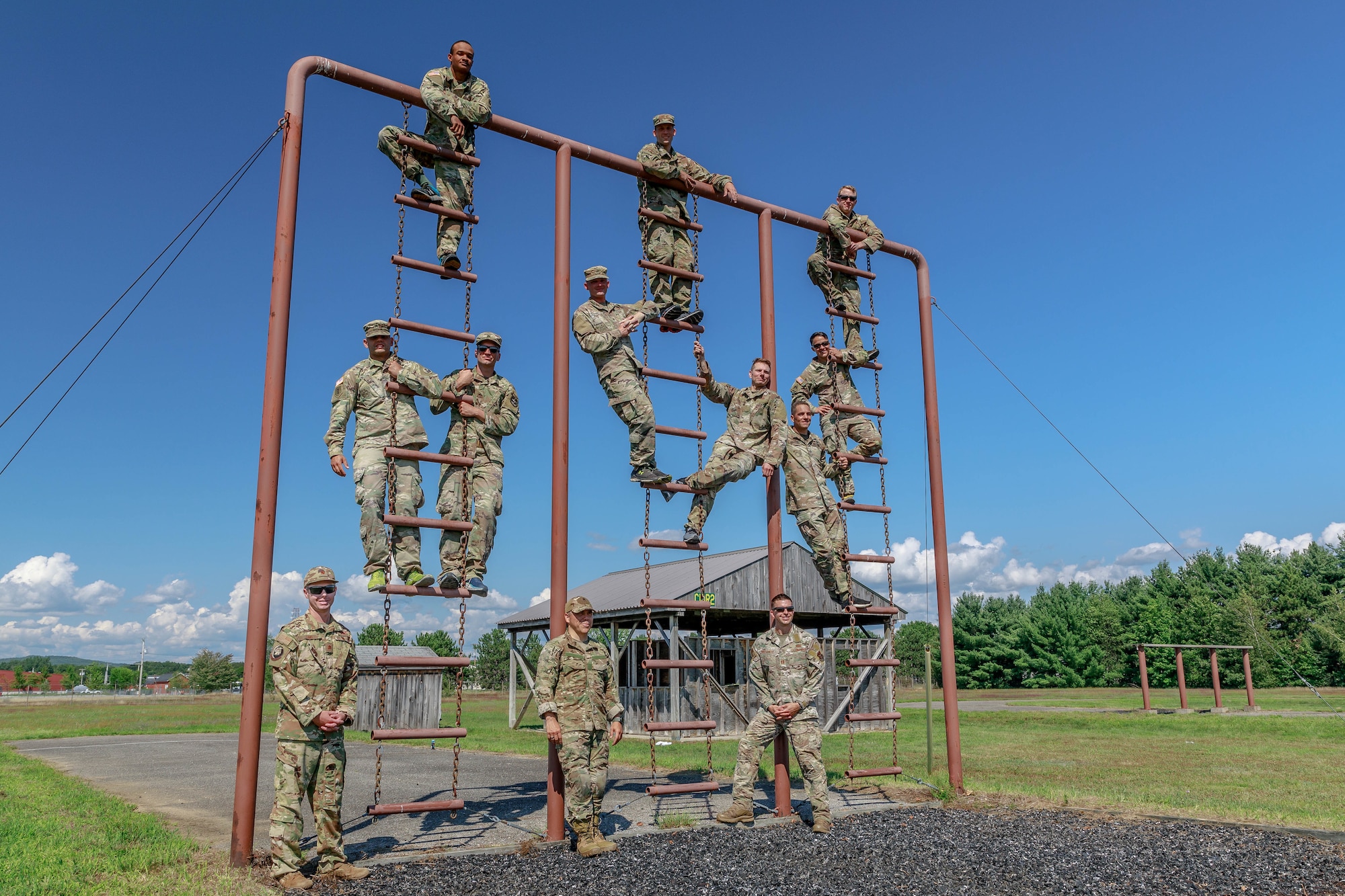 U.S. Reserve service members preparing for the Interallied Confederation of Reserve Officers military competition, pose for a picture at Camp Ethan Allen, Vermont as part of the team selection and training event, July 23th. Ten service members from the U.S. Army and Air Force reserve components train in Vermont to prepare for the CIOR MILCOMP, an annual competition among NATO and Partnership for Peace nations.