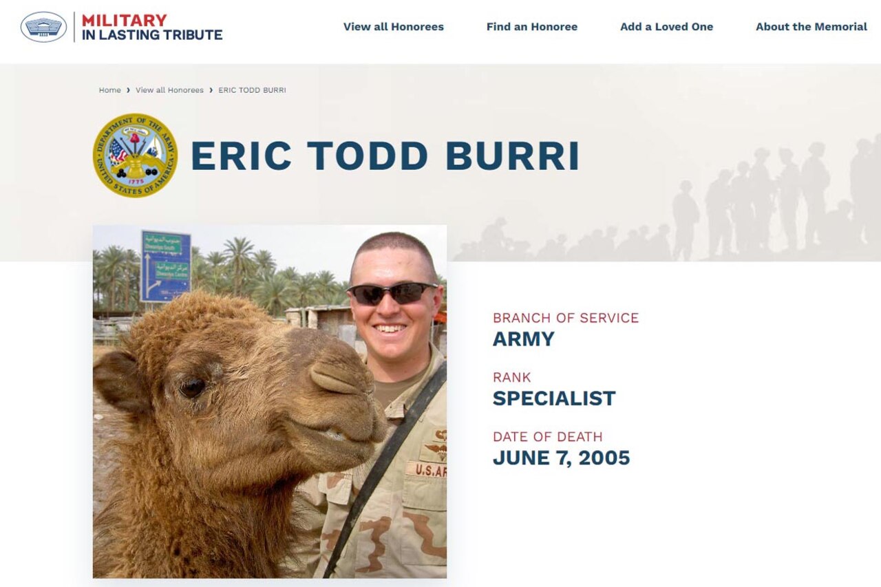 A young man poses for a photo with a camel.