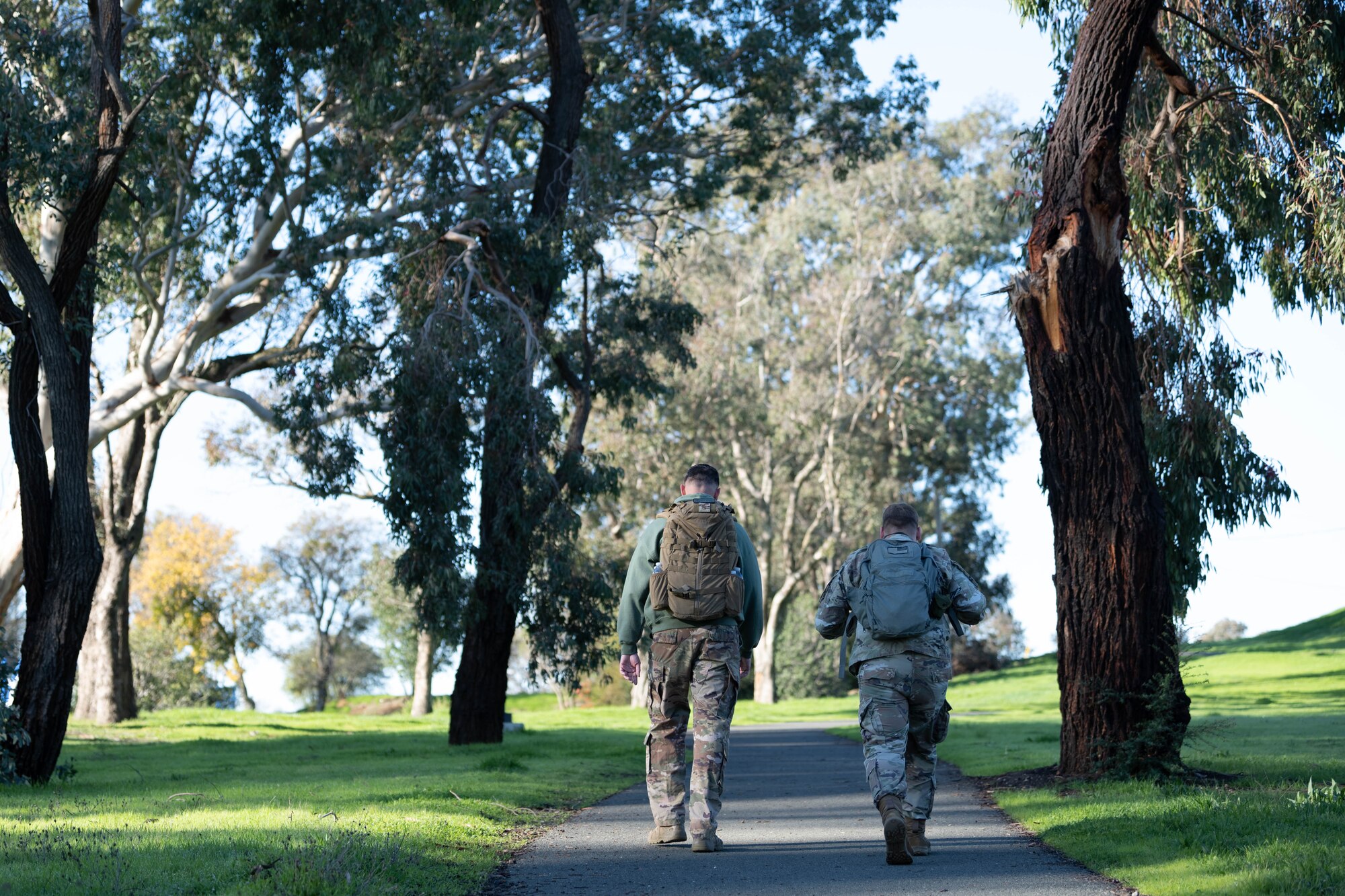 Airmen participating in a ruck march