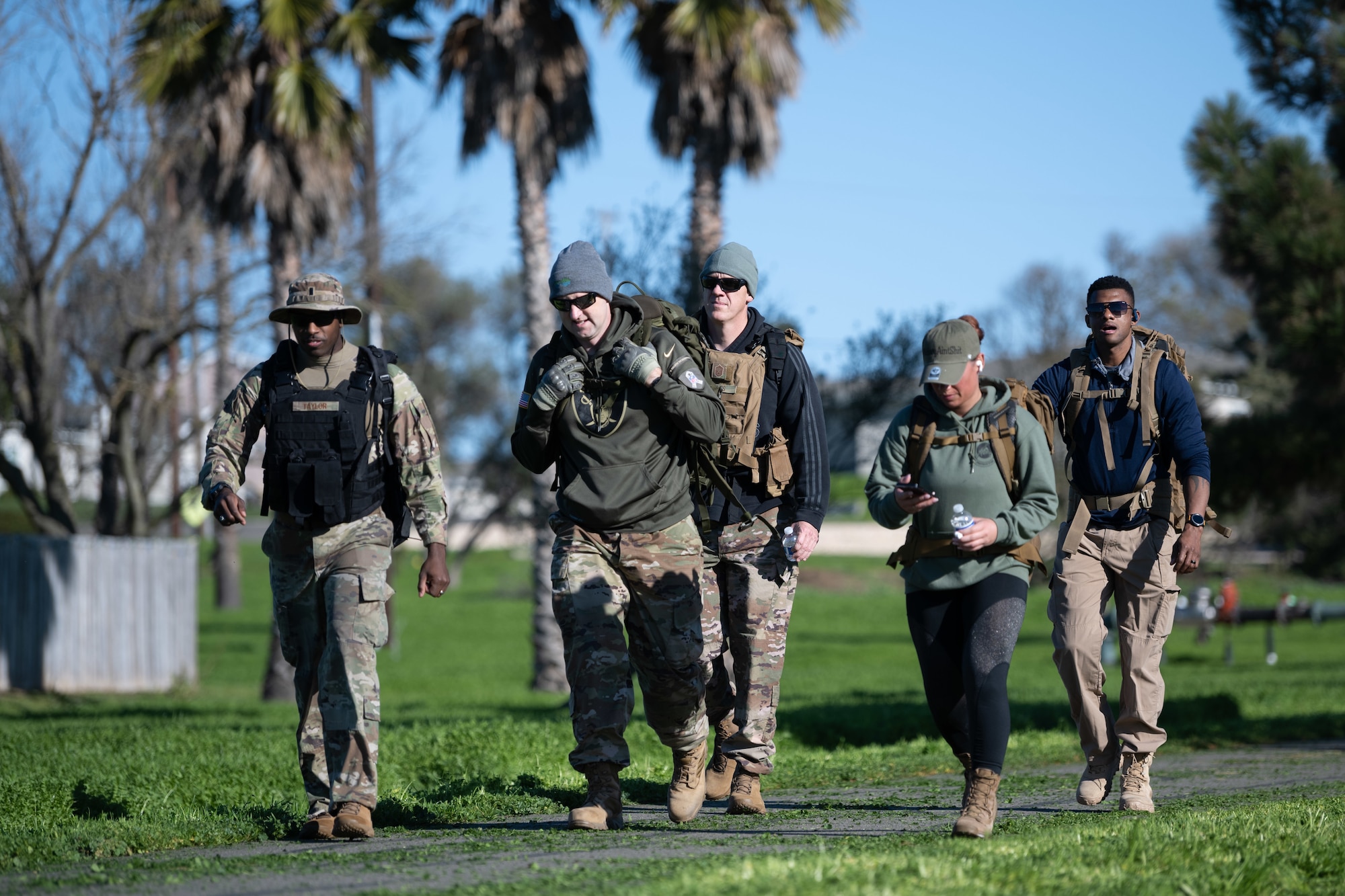 Airmen participating in a ruck march